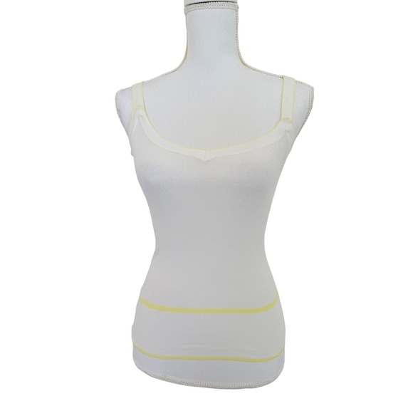 Frenchi Tops - Frenchi Ribbed Tank Top Womens XS White Yellow Cotton Camisole